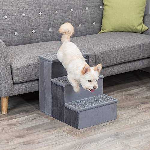 Foldable 3-Step Pet Stairs with Storage Q274