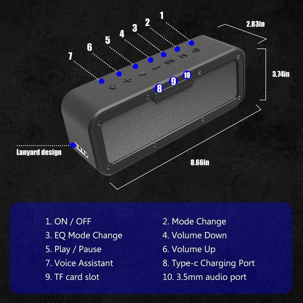 Black Portable IPX7 Waterproof Bluetooth Speaker C754