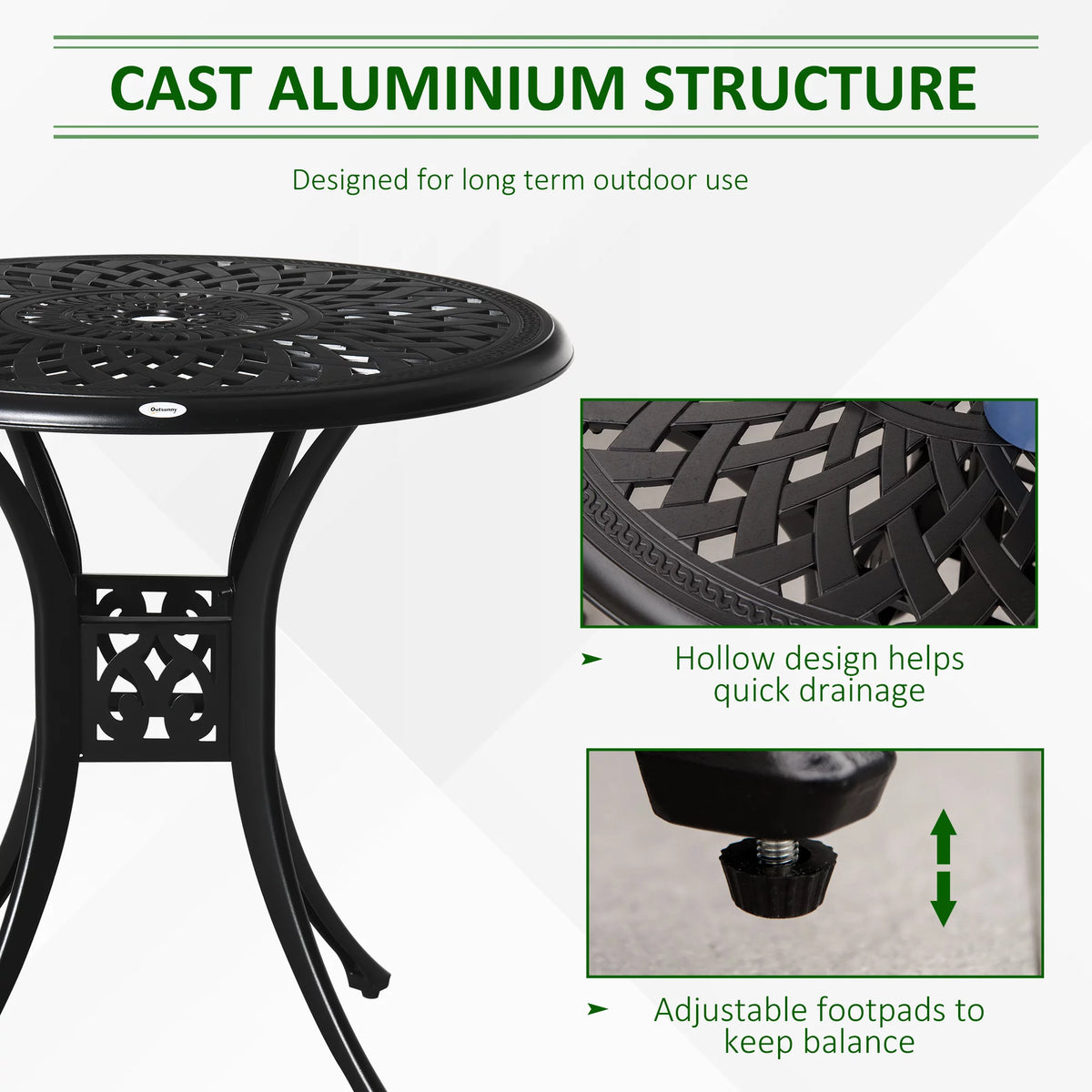 30 Round Patio Dining Table with Umbrella Hole, Black O41609
