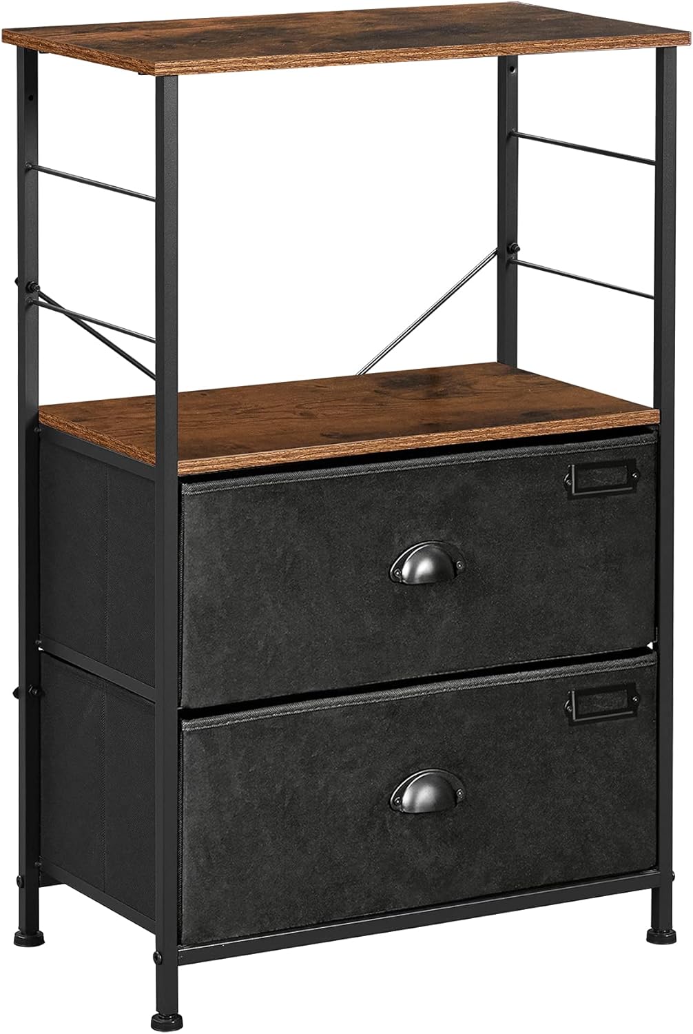 Industrial Nightstand with 2 Fabric Drawers and Storage Shelves U3809