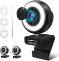 1080P Webcam with Ring Light, Privacy Cover, Noise Reduction Mics, Black H806