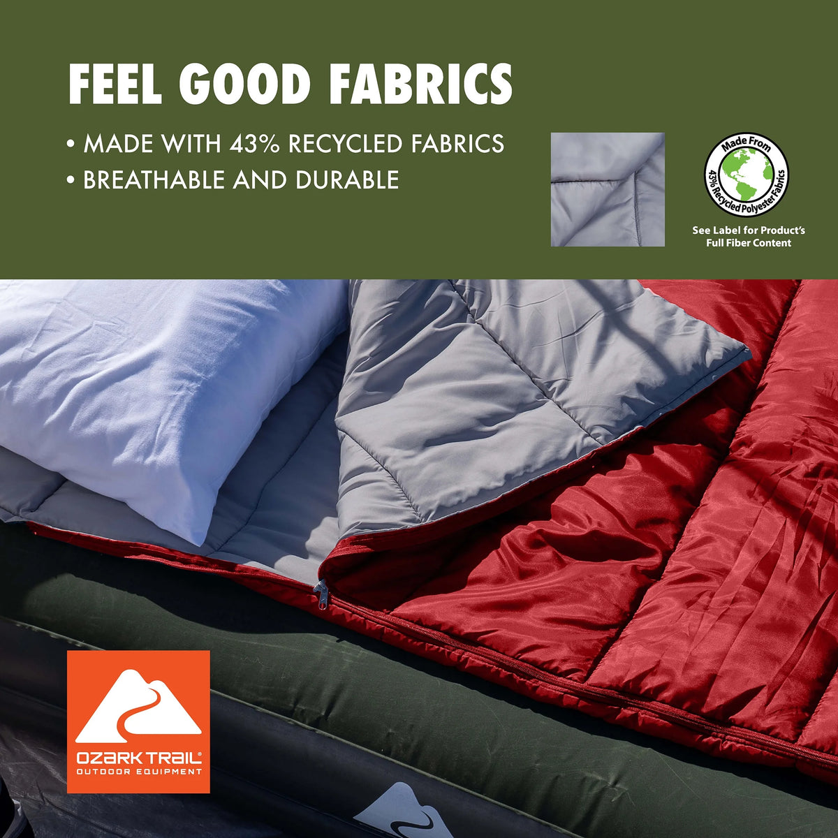 50-Degree Warm Weather Rectangular Sleeping Bag, Red, 33x75 Y7907
