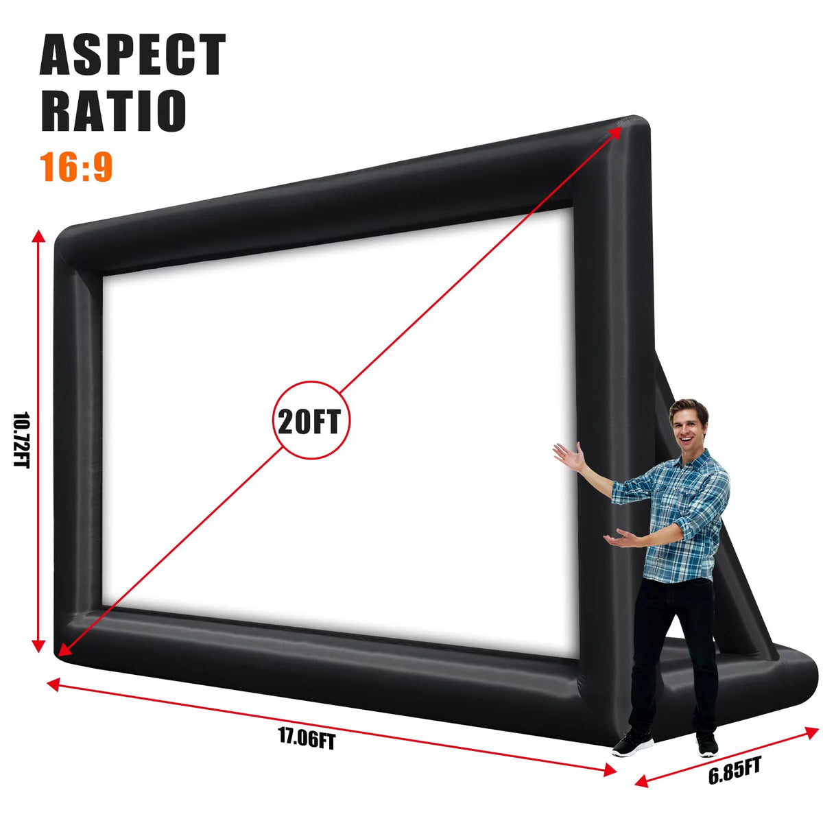 Inflatable Projector Screen, 20FT Portable Front & Rear Projection with Carry Bag O22499