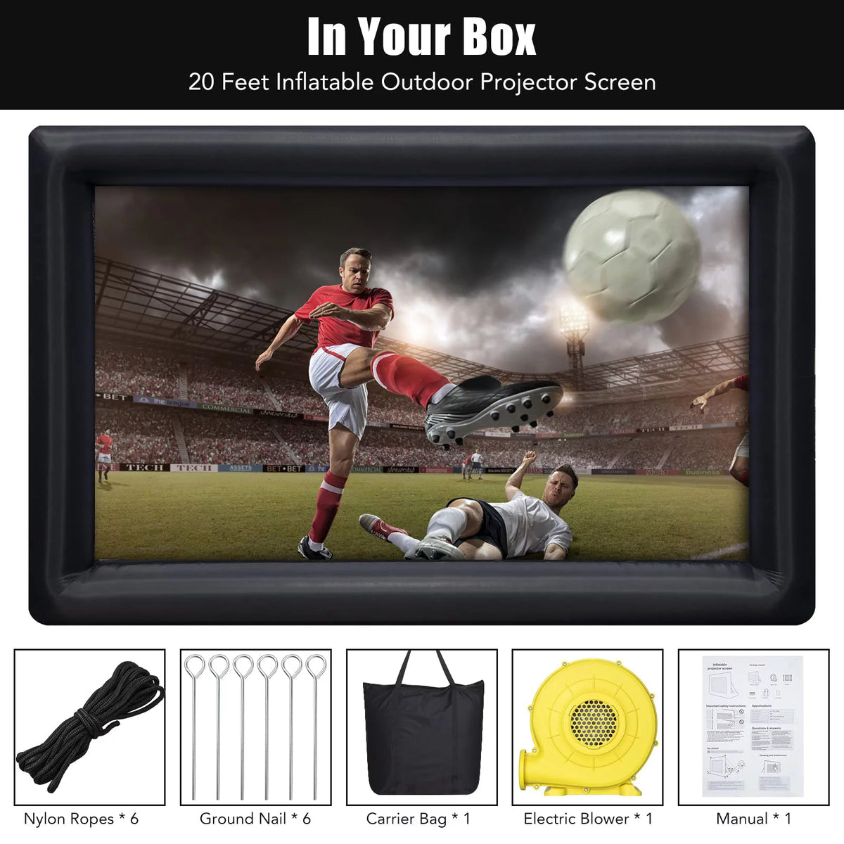 Inflatable Projector Screen, 20FT Portable Front & Rear Projection with Carry Bag O22499
