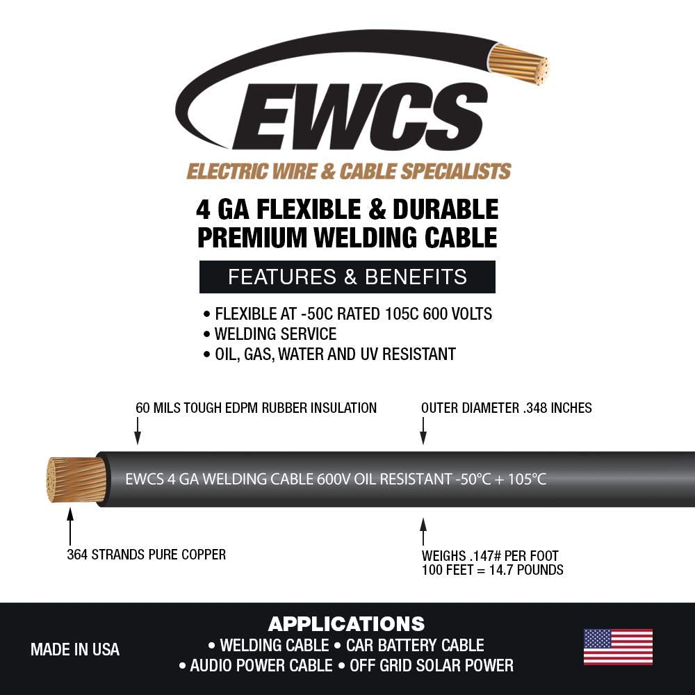 4 Gauge Welding Cable 600 Volt Black 25 Feet G694963