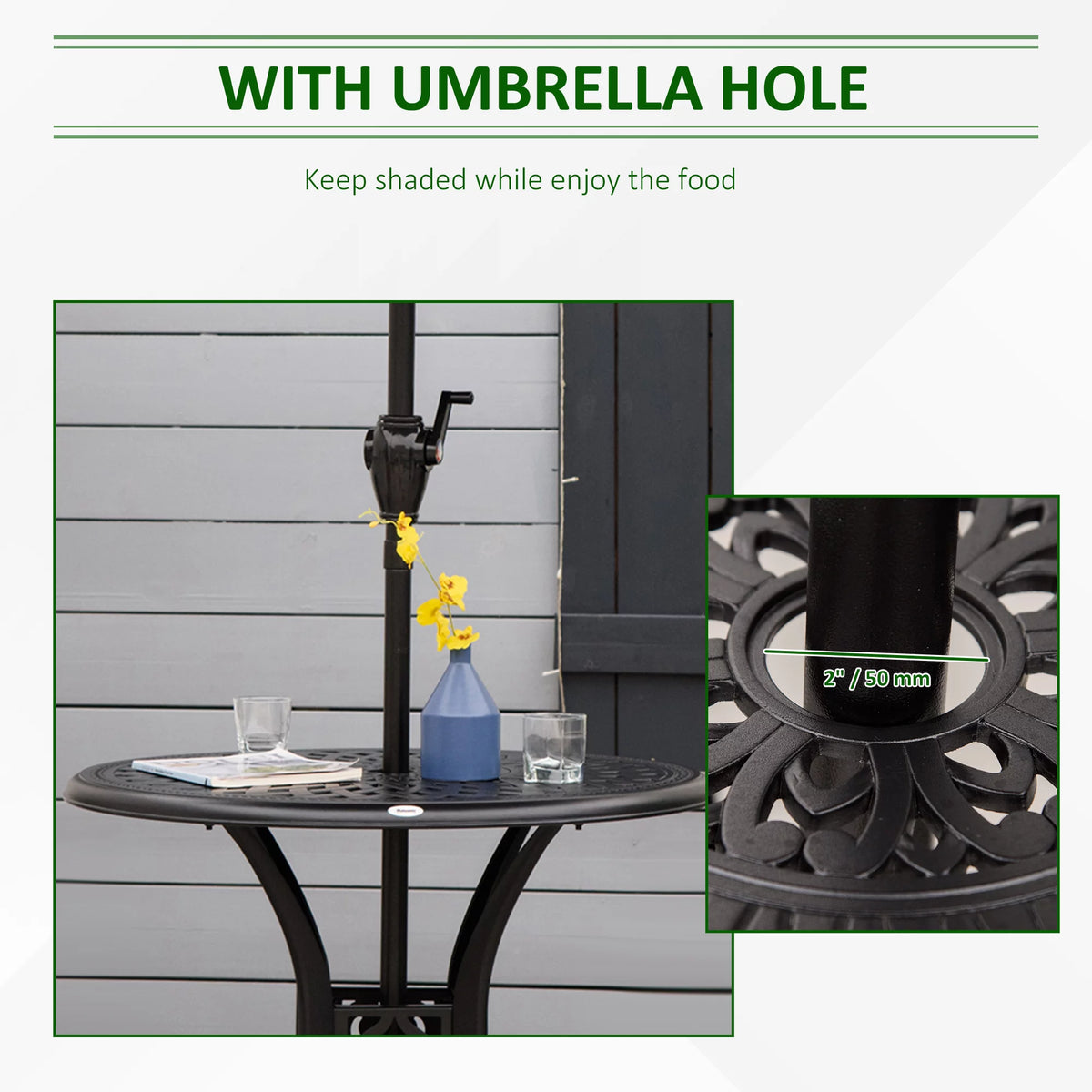 30 Round Patio Dining Table with Umbrella Hole, Black O41609