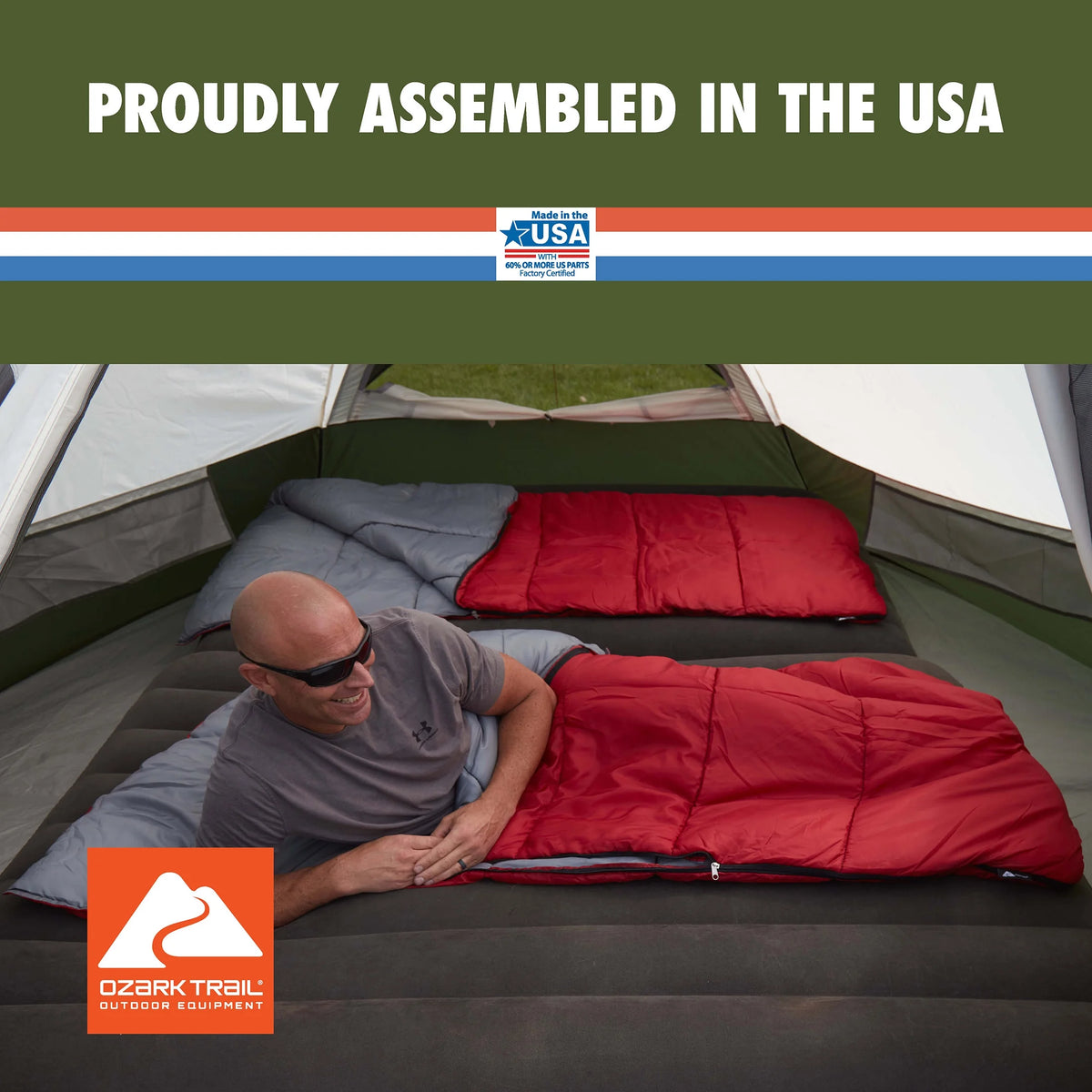 50-Degree Warm Weather Rectangular Sleeping Bag, Red, 33x75 Y7907