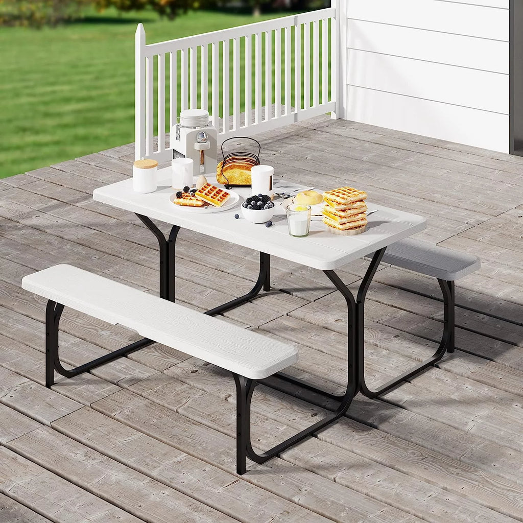 Light Gray Heavy-Duty Outdoor Picnic Table Set A29542
