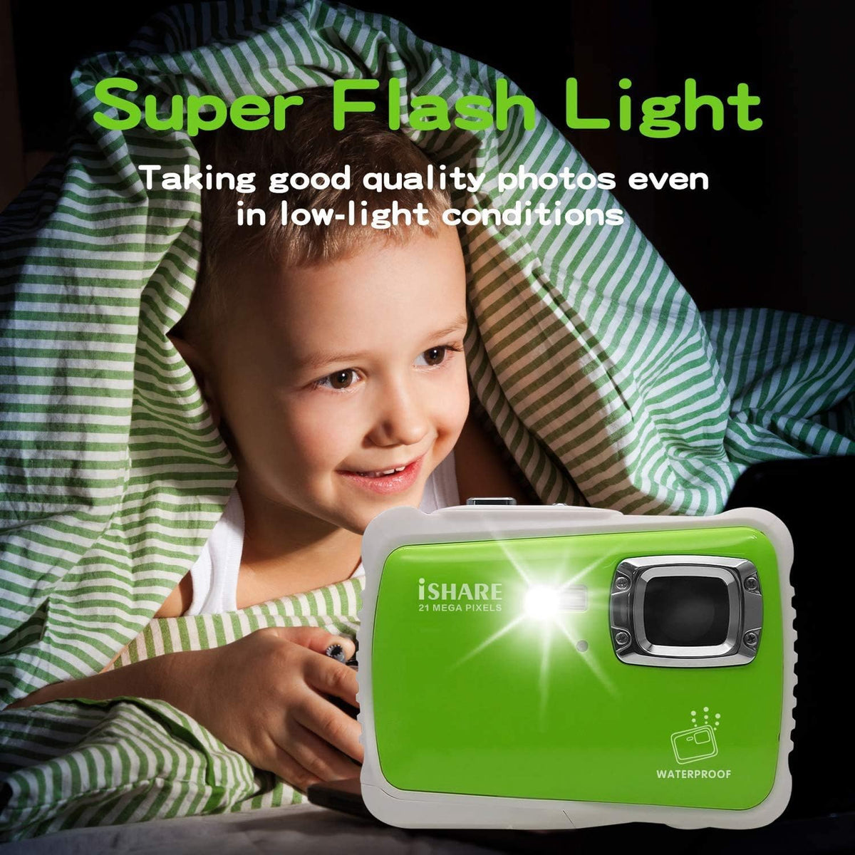 Kids Waterproof Camera with 21MP HD 2.0 LCD 8X Digital Zoom Green T68628