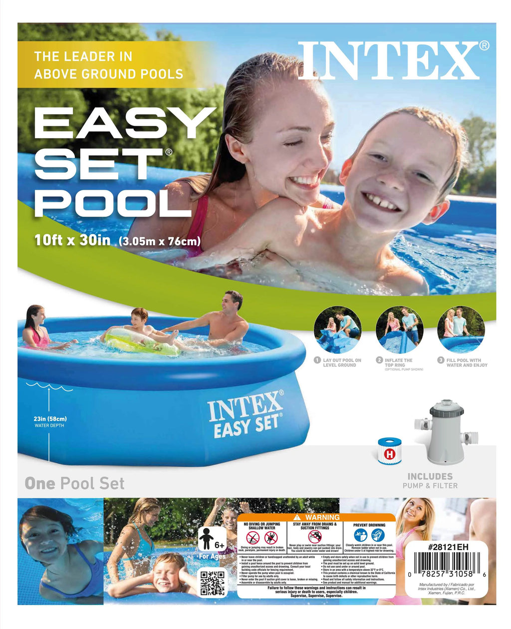 10ft x 30in Inflatable Round Swimming Pool & Pump N147101