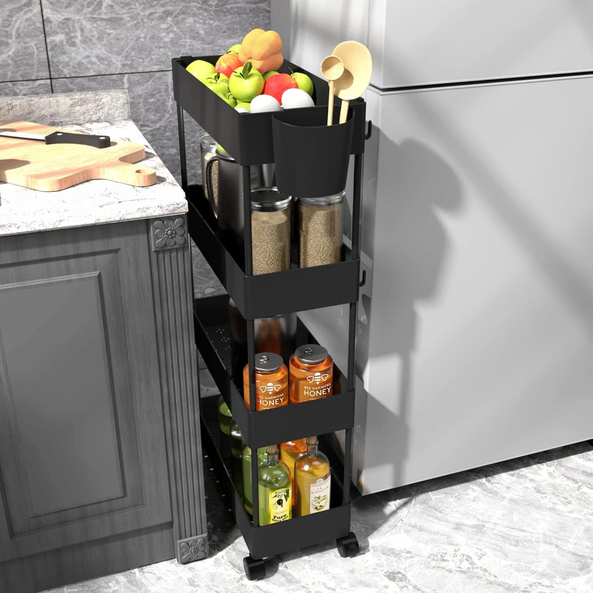 4 Tier Slim Rolling Storage Cart with Wheels O436