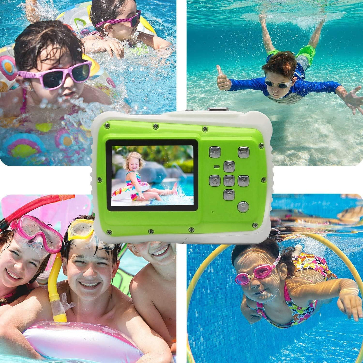 Kids Waterproof Camera with 21MP HD 2.0 LCD 8X Digital Zoom Green T68628