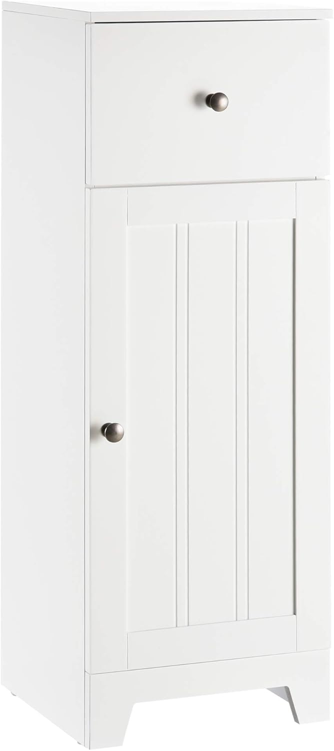 Small Grey Bathroom Floor Storage Cabinet with 1 Drawer and Adjustable Shelf S95330