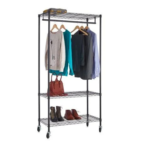 18 inch 48 inch 73 inch Black 3-Shelf Wire Shelving Garment Rack with Casters V10628