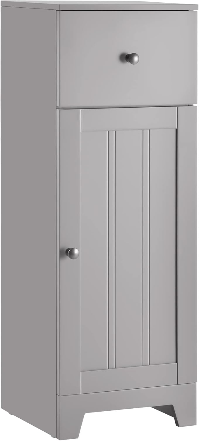 Small Grey Bathroom Floor Storage Cabinet with 1 Drawer and Adjustable Shelf S95330