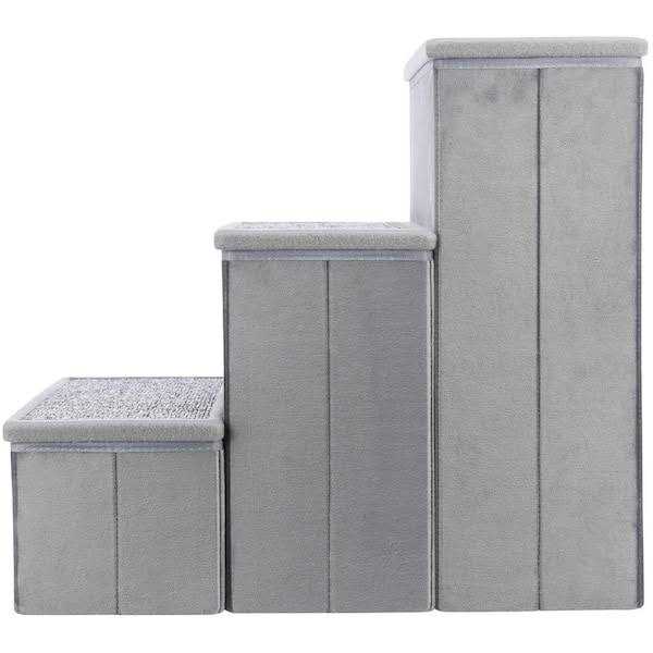 Foldable 3-Step Pet Stairs with Storage Q274