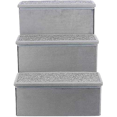 Foldable 3-Step Pet Stairs with Storage Q274